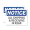 Signmission All Shipping And Receiving In Rear, 7 in W x Rectangle, Vinyl Decal OS-2PACK-NS-D-57-L-15222 - alternate 1